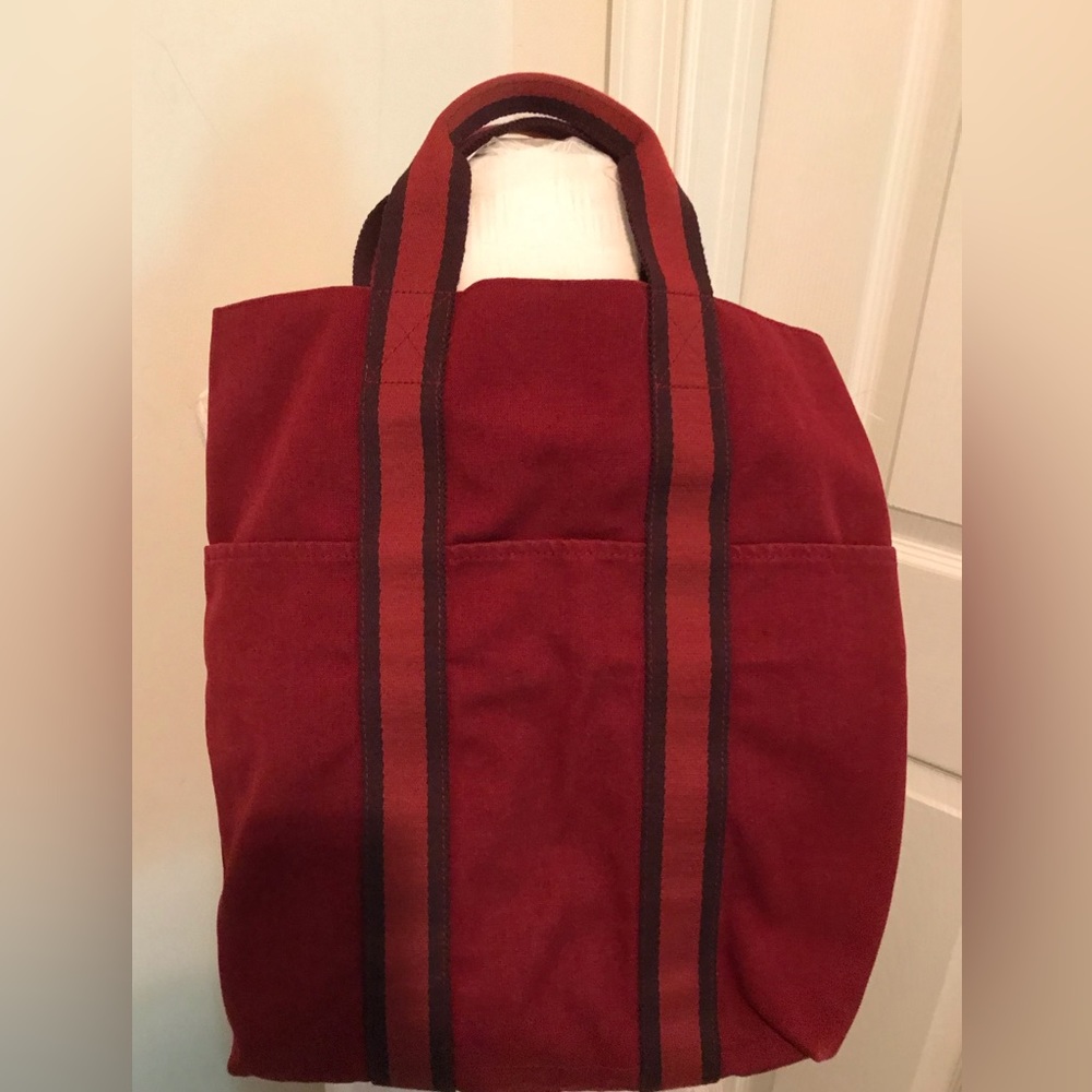 Hermes tote Rouge H & Bordeaux Toile Officer Canvas Hermes Fourre-Tout Canadian